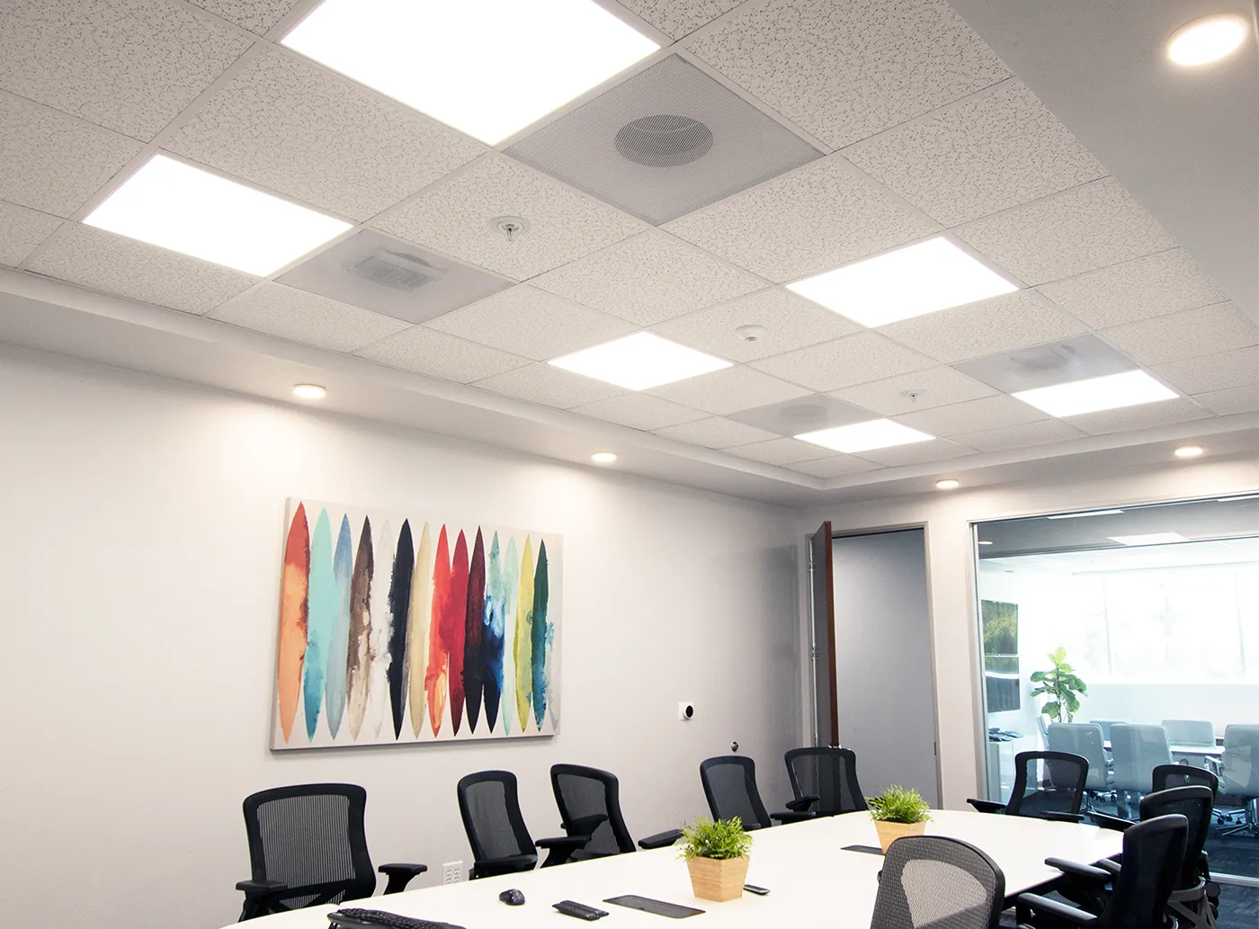 Adjustable panel light installed in an office