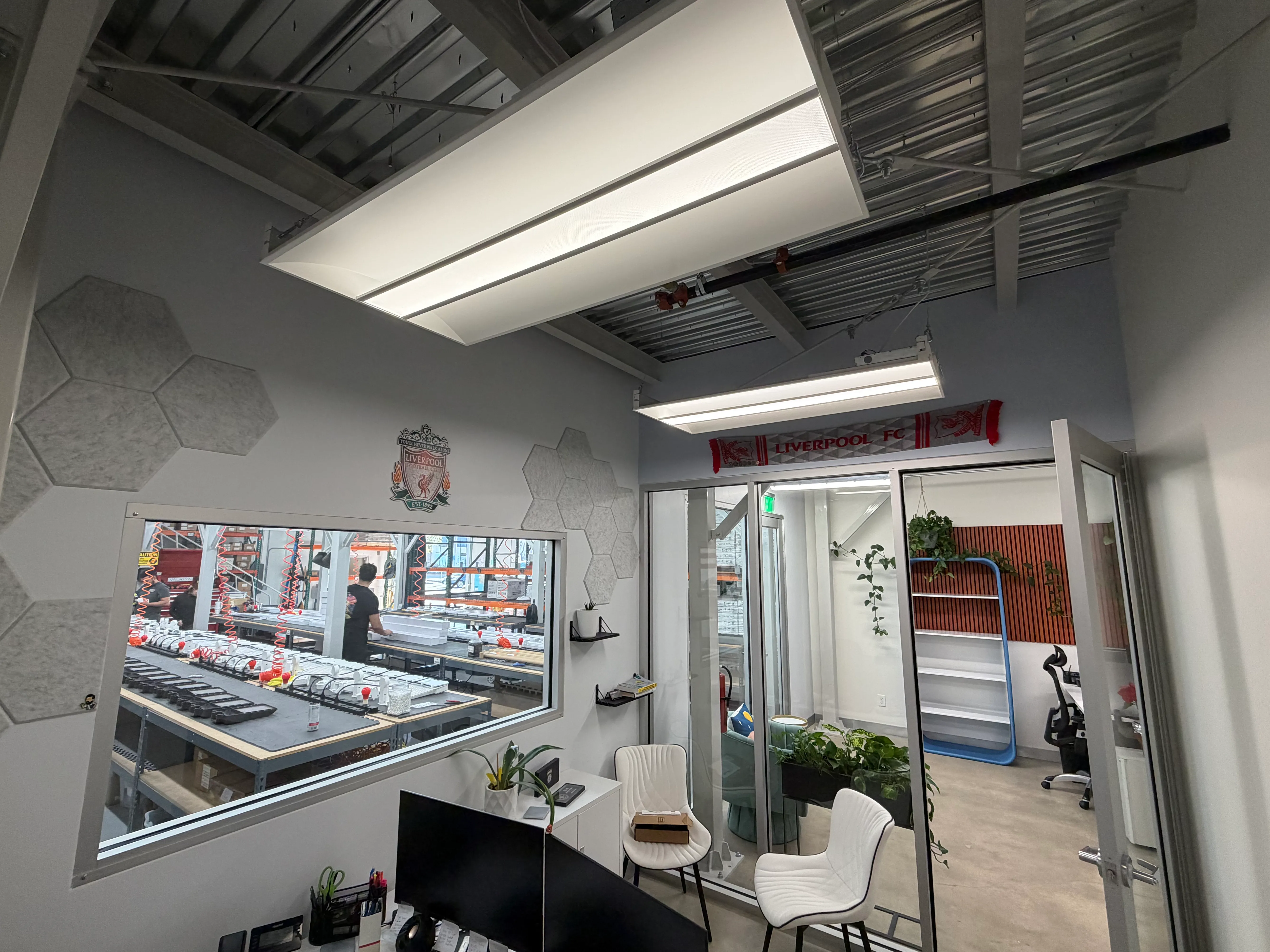 Indirect / Direct Troffer installed suspended in an office