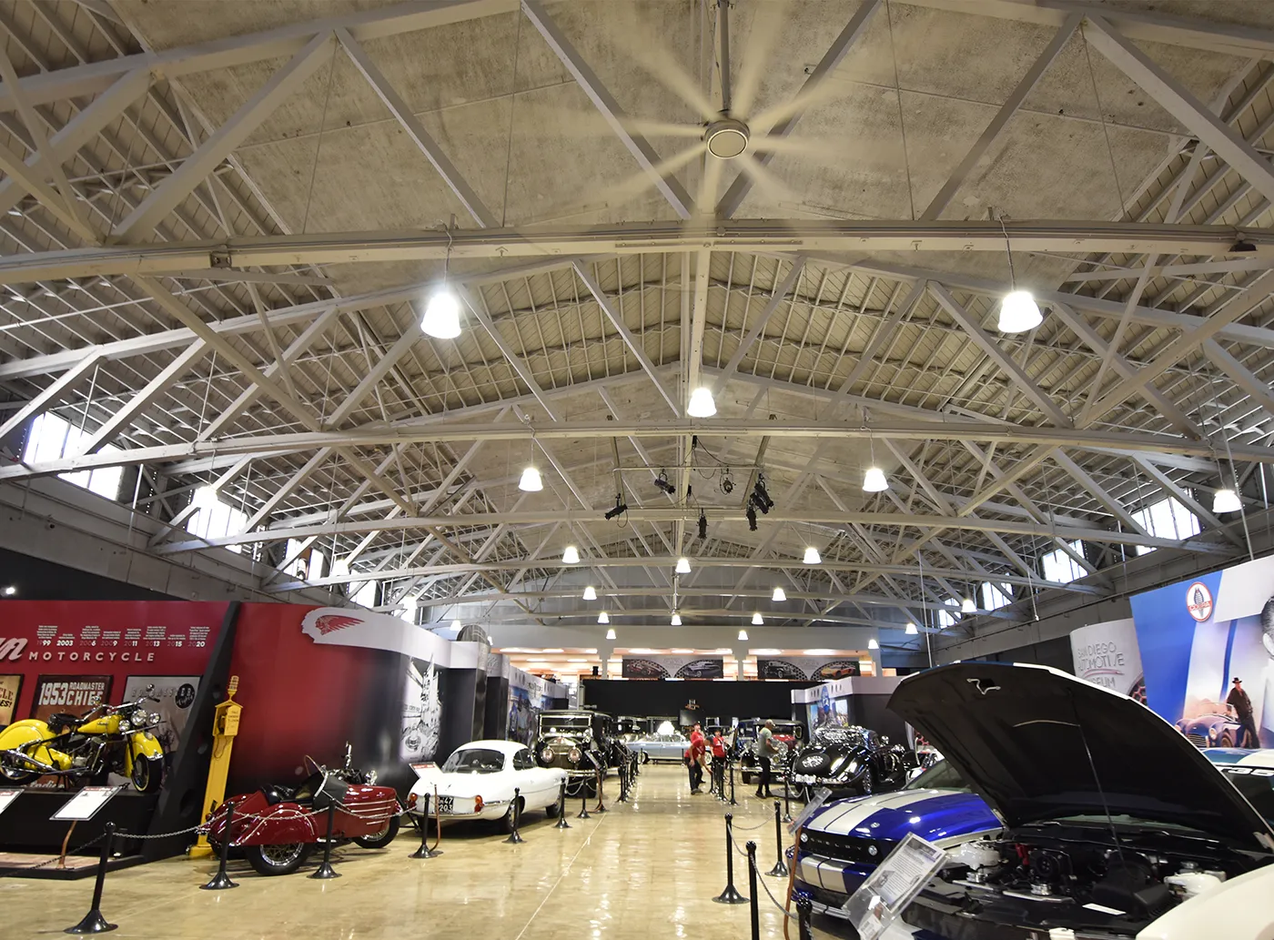 Round highbay installed in an auto museum