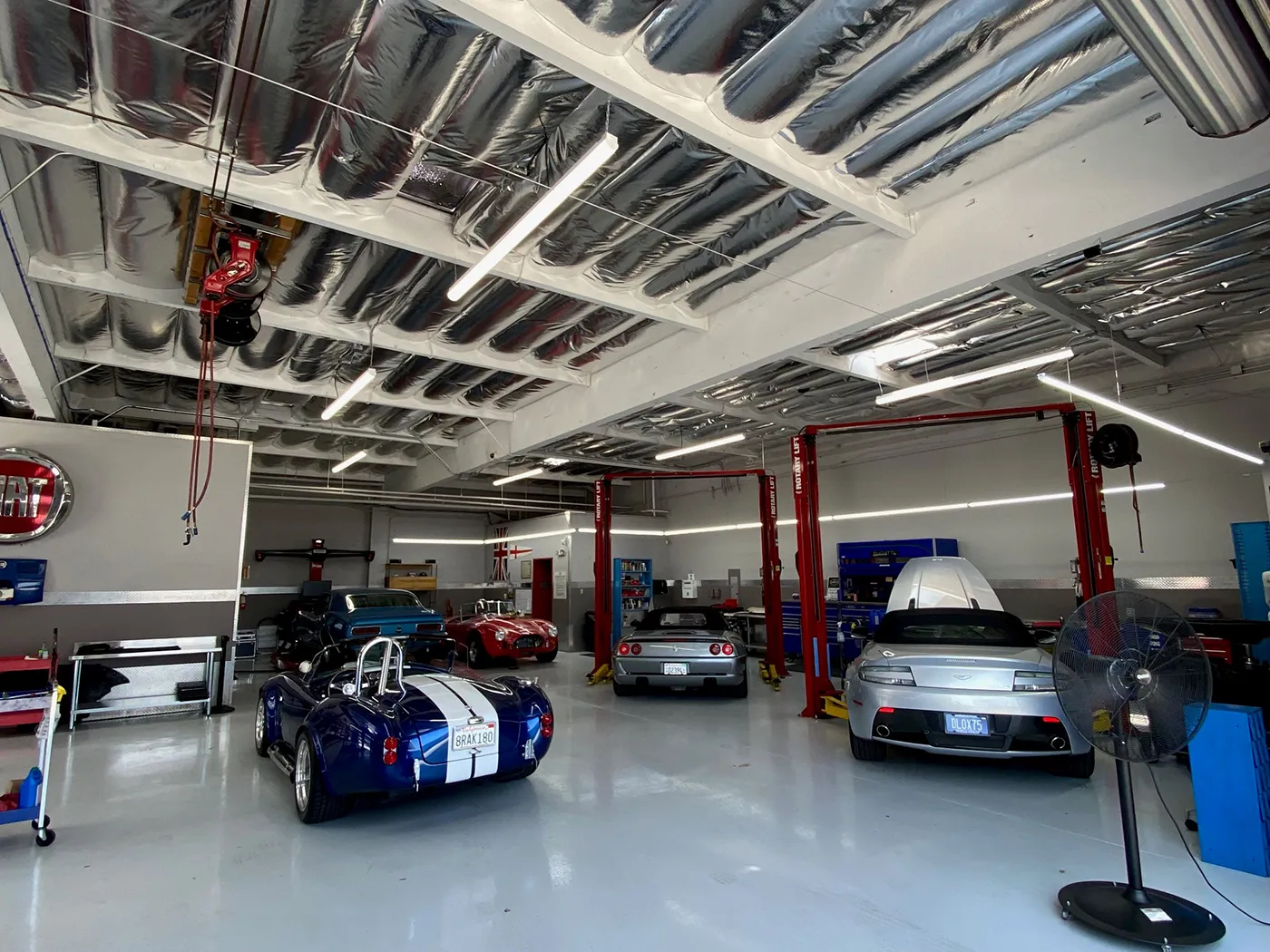 Strip light installed in an auto shop